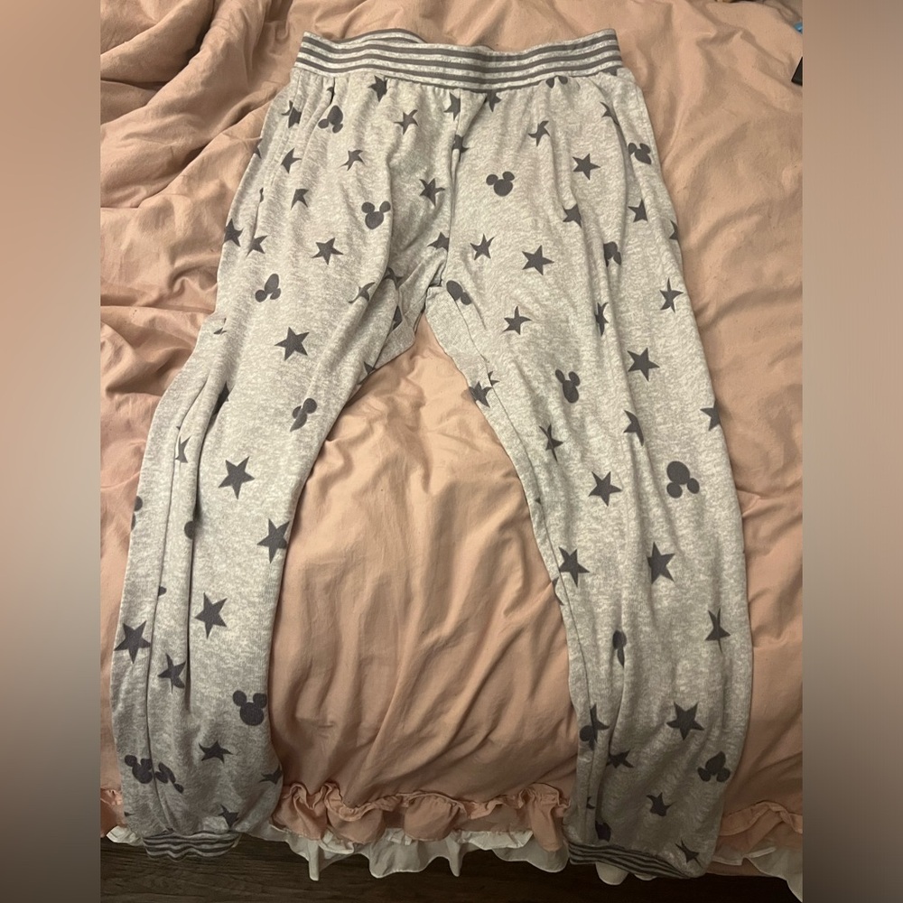Black and Grey Women’s Medium Pajama Pants Mickey Mouse + Stars Print